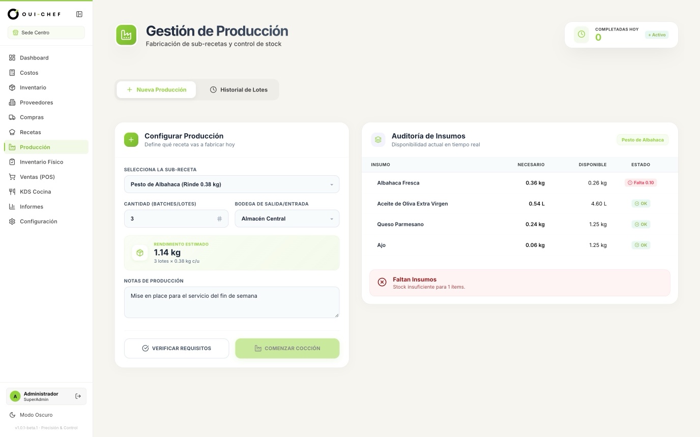 Orden de producción con auditoría de insumos